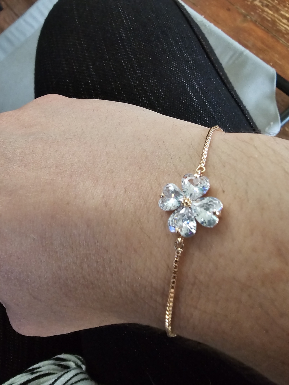 Rose Gold Floral Crystal Bracelet with Clear Sparkling Petals